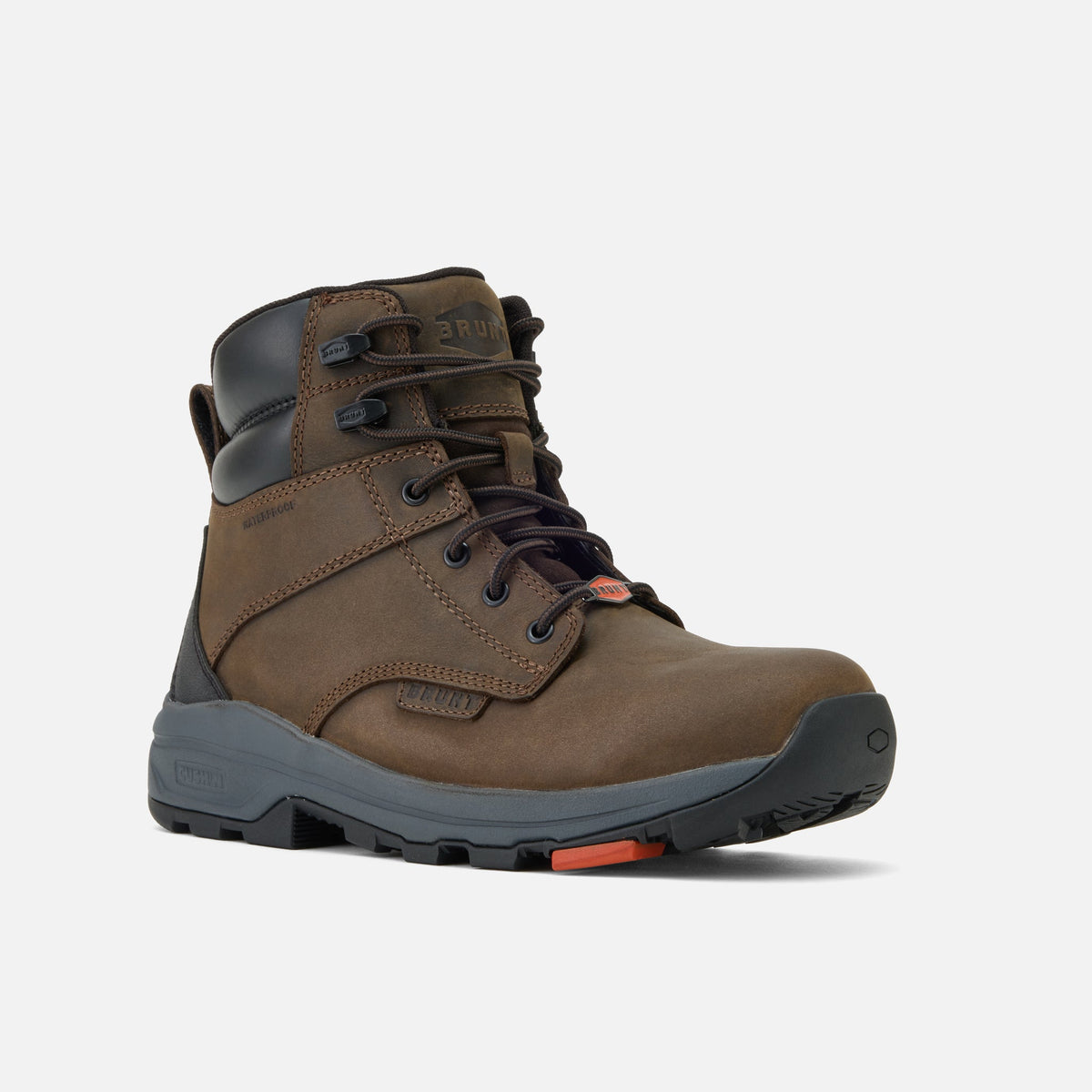 45 degree angle of the right of the BRUNT 6 inch lightweight 90 degree heel comp toe work boot in dark brown