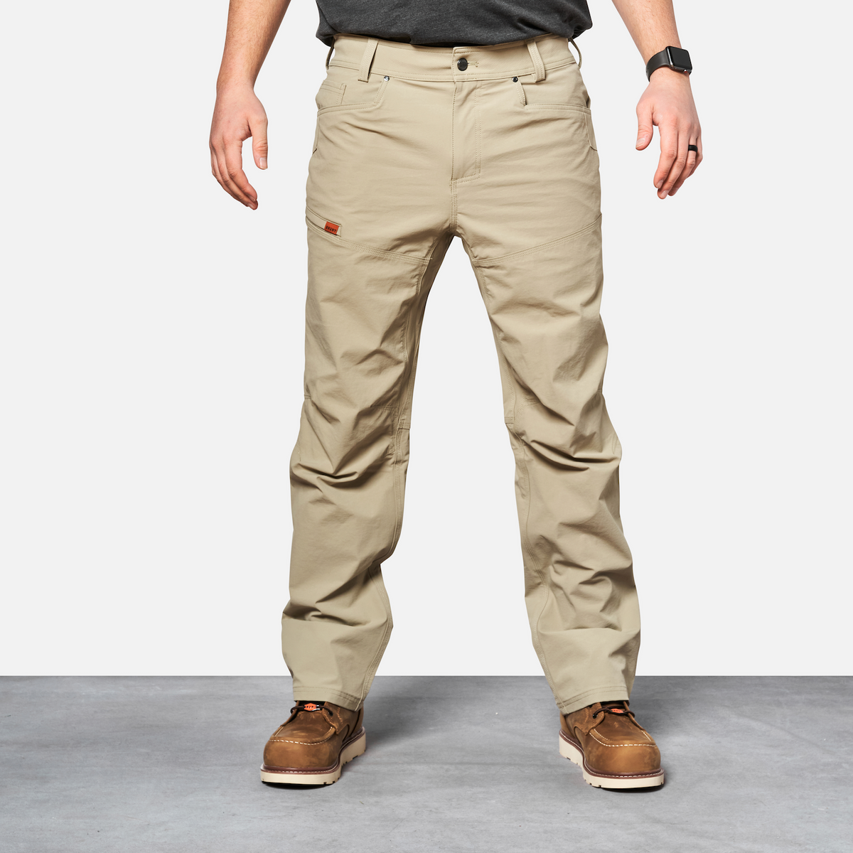 Front of BRUNT water-resistant lightweight breathable costello work pant in khaki