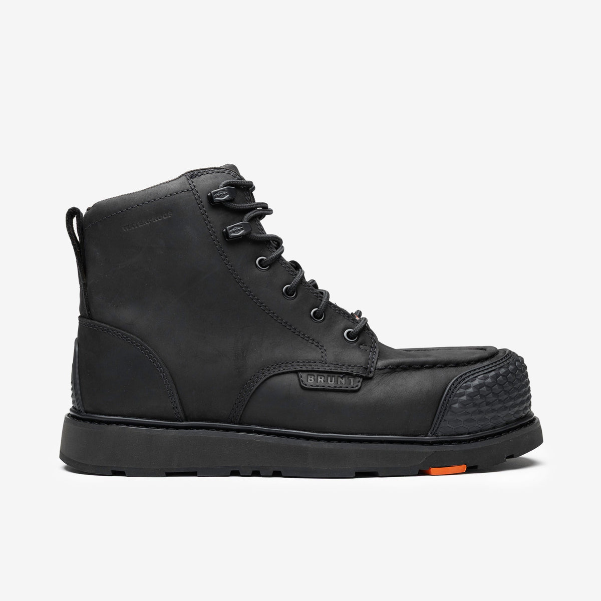 View 1 right side of the limited edition BRUNT 6 inch waterproof reinforced composite toe marin work boot in black * # LIMITED EDITION