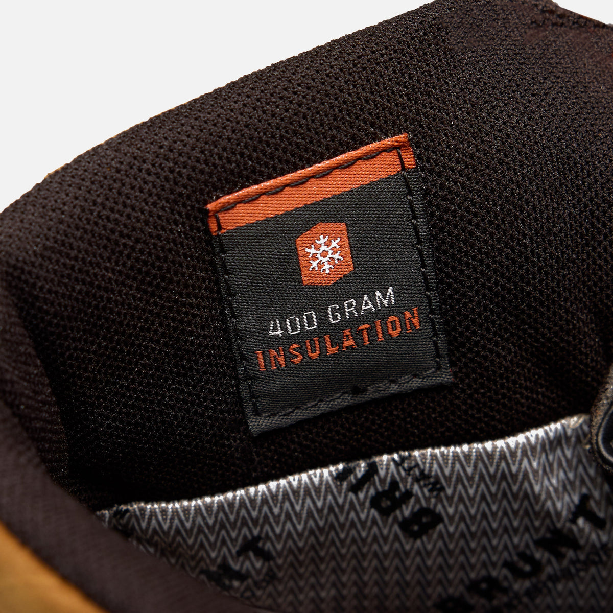 Inside insulation badge of the BRUNT 6 inch insulated composite toe work boot in brown
