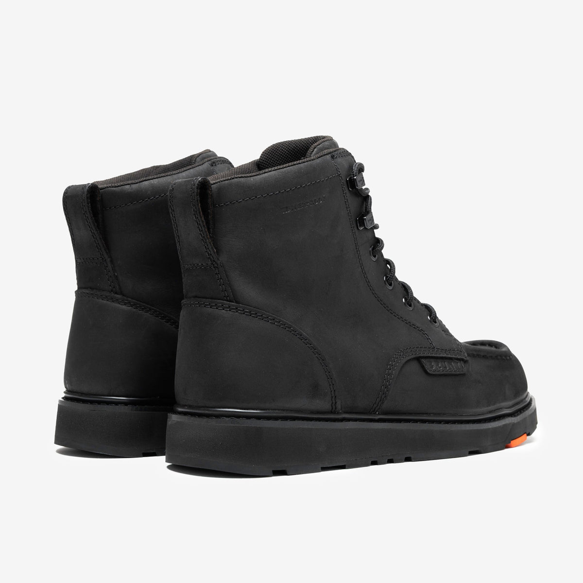 45 degree angle of the back limited edition BRUNT 6 inch waterproof moc toe marin work boot in black