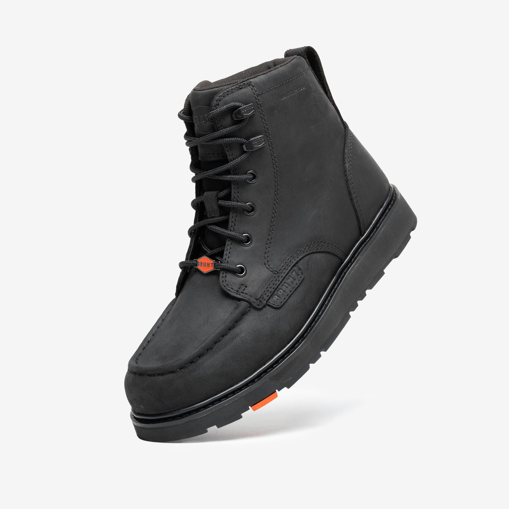 45 degree angle of the left limited edition BRUNT 6 inch waterproof composite toe marin work boot in black