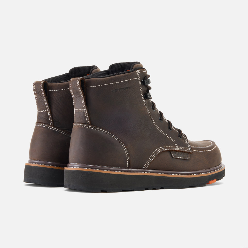 45 degree angle of the back BRUNT 6 inch waterproof moc toe marin work boot in dark brown * 2
