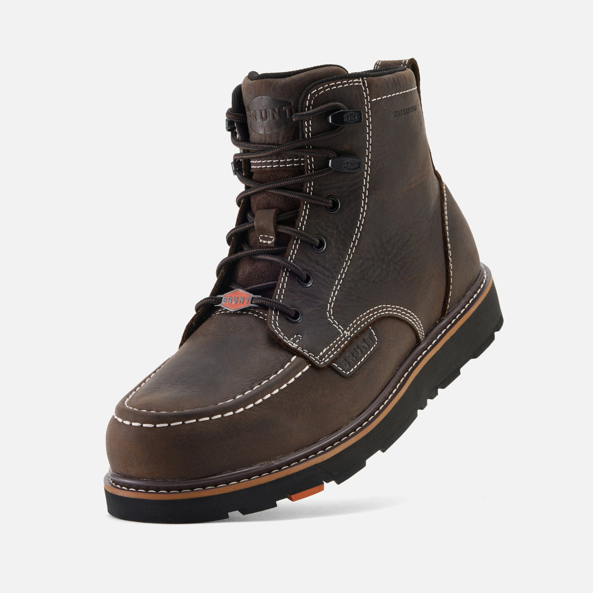 45 degree angle of the left BRUNT 6 inch waterproof composite toe marin work boot in dark brown * 2