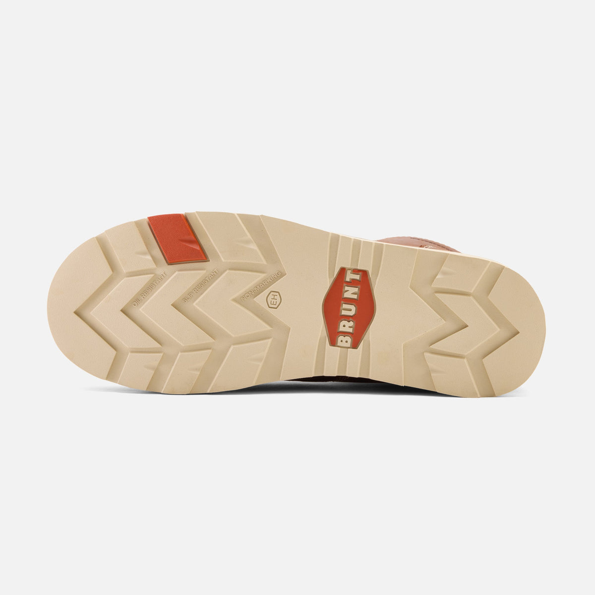 Bottom of the limited edition BRUNT 6 inch waterproof moc toe marin work boot in redwood