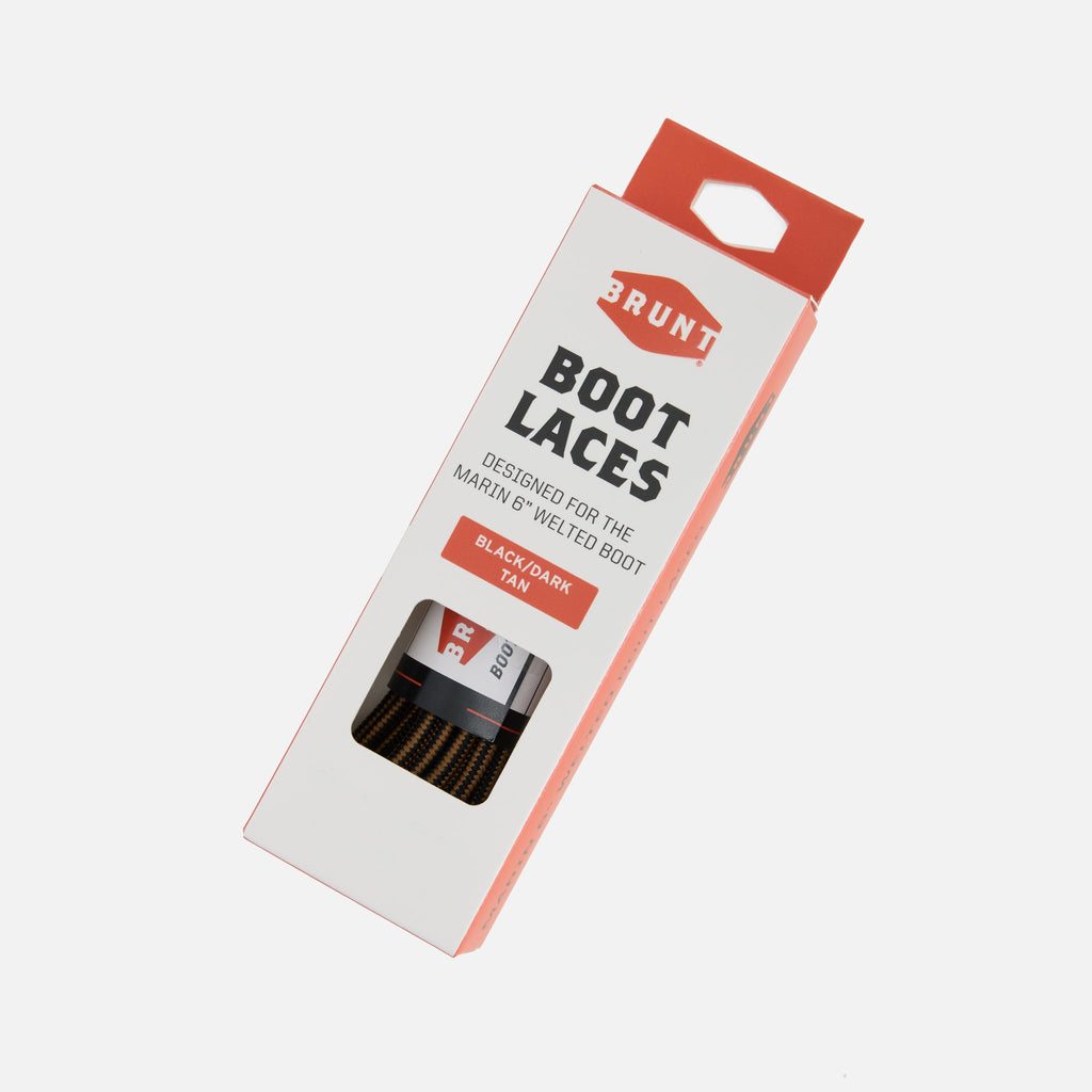 BRUNT marin welted 6 inch replacement laces in packaging in black/dark tan