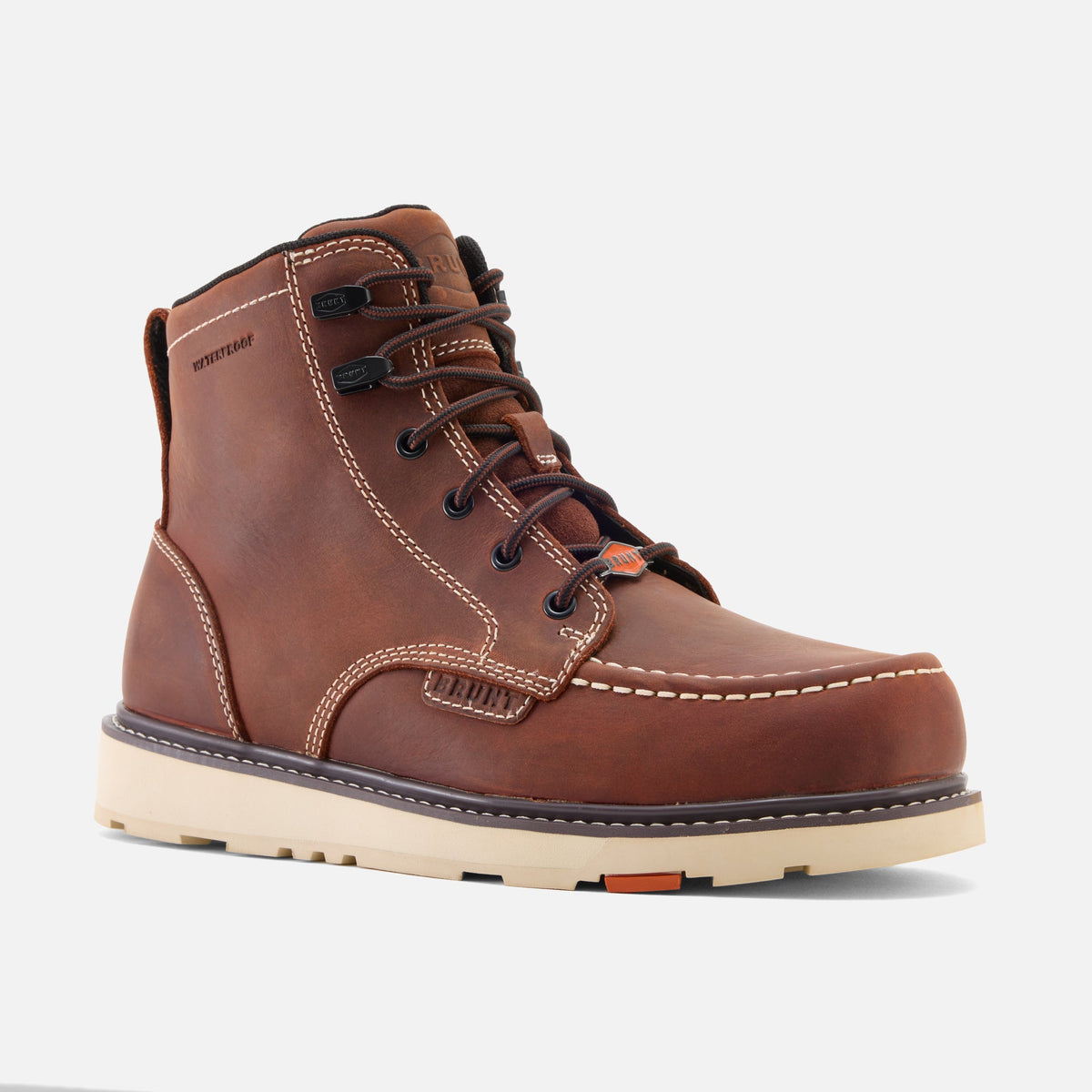 View 2 45 degree angle of the right limited edition BRUNT 6 inch waterproof composite toe marin work boot in redwood