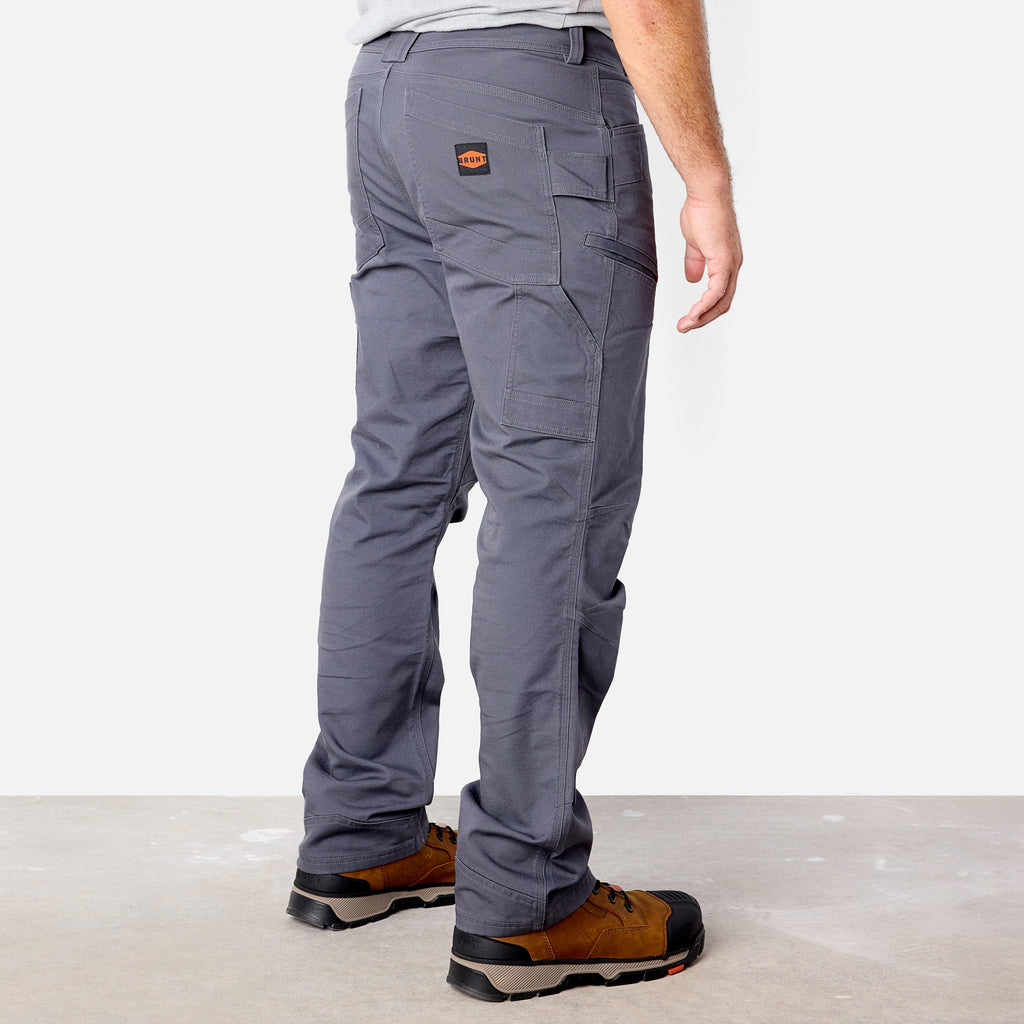 45 degree angle of back right side of BRUNT water resistant double-knee torra hd utility work pant in charcoal * 0