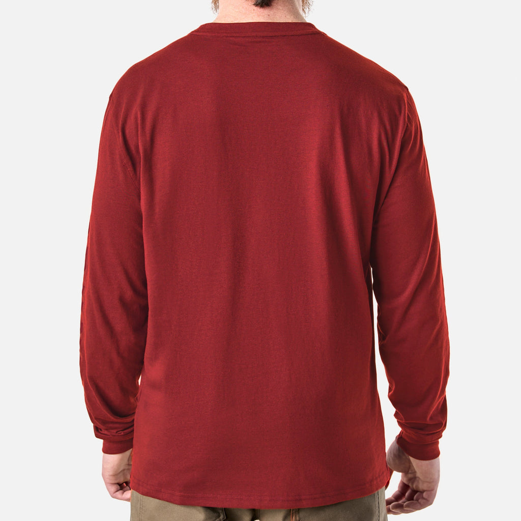 Back of the BRUNT high quality long sleeve pocket tee in brick red