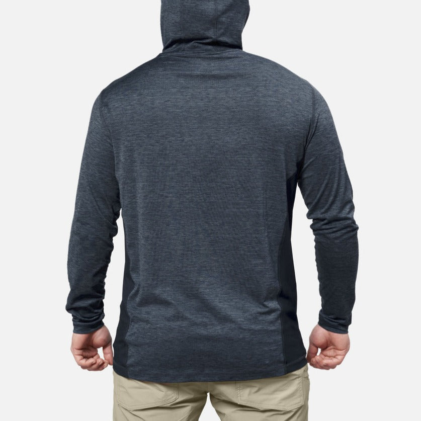 Back of the BRUNT lightweight mckenna sun hoodie with UPF protection in blue heather * 2