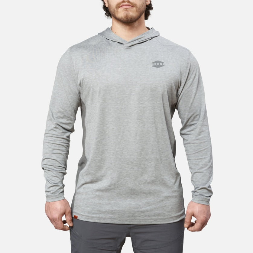 View 1 front of the BRUNT lightweight mckenna sun hoodie with UPF protection in grey heather * 3