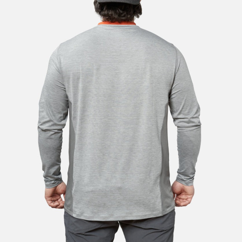Back of the BRUNT lightweight mckenna long sleeve sun tee with UPF protection in grey heather * 2