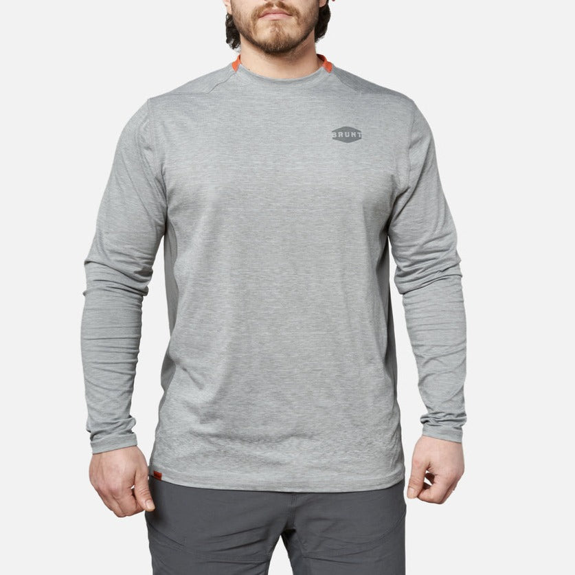 View 1 front of the BRUNT lightweight mckenna long sleeve sun tee with UPF protection in grey heather * 2