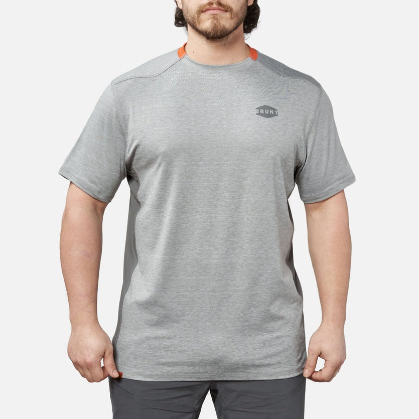 View 1 front of the BRUNT lightweight mckenna sun tee with UPF protection in grey heather * 2