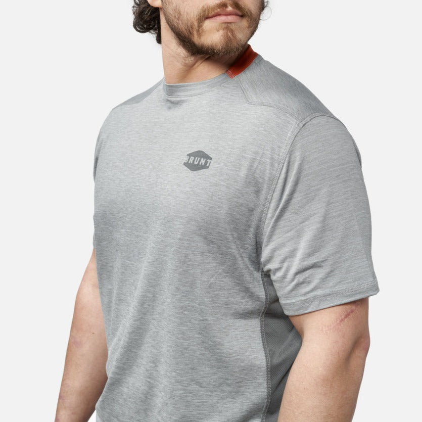 Front of the BRUNT lightweight mckenna sun tee with UPF protection in grey heather * 2