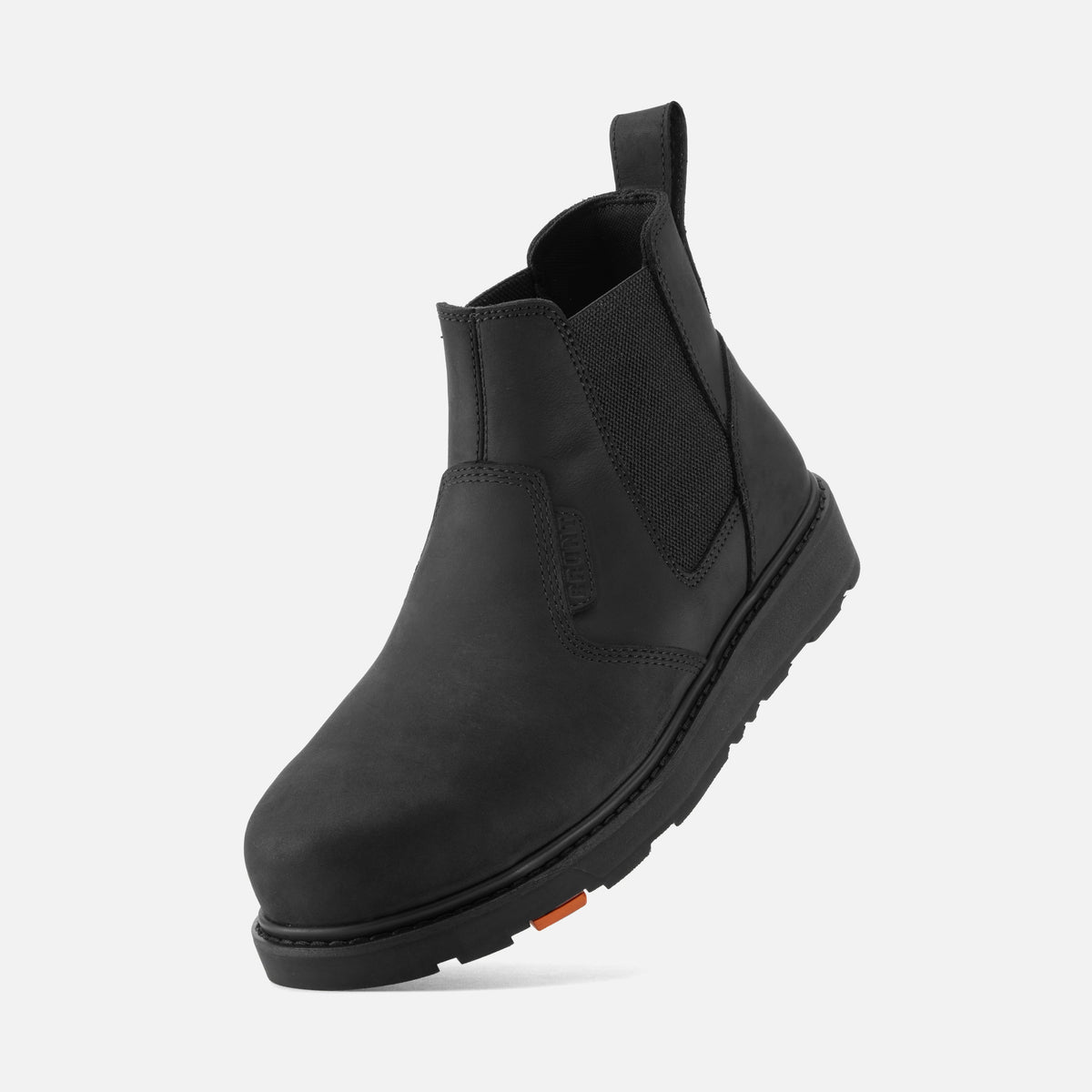 45 degree angle of the left BRUNT 6 inch water-resistant slip-on ohman work boot in black * 1
