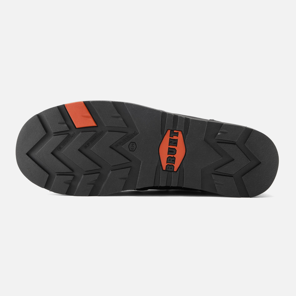 Bottom of the BRUNT 6 inch water-resistant slip-on composite toe ohman work boot in black * 1