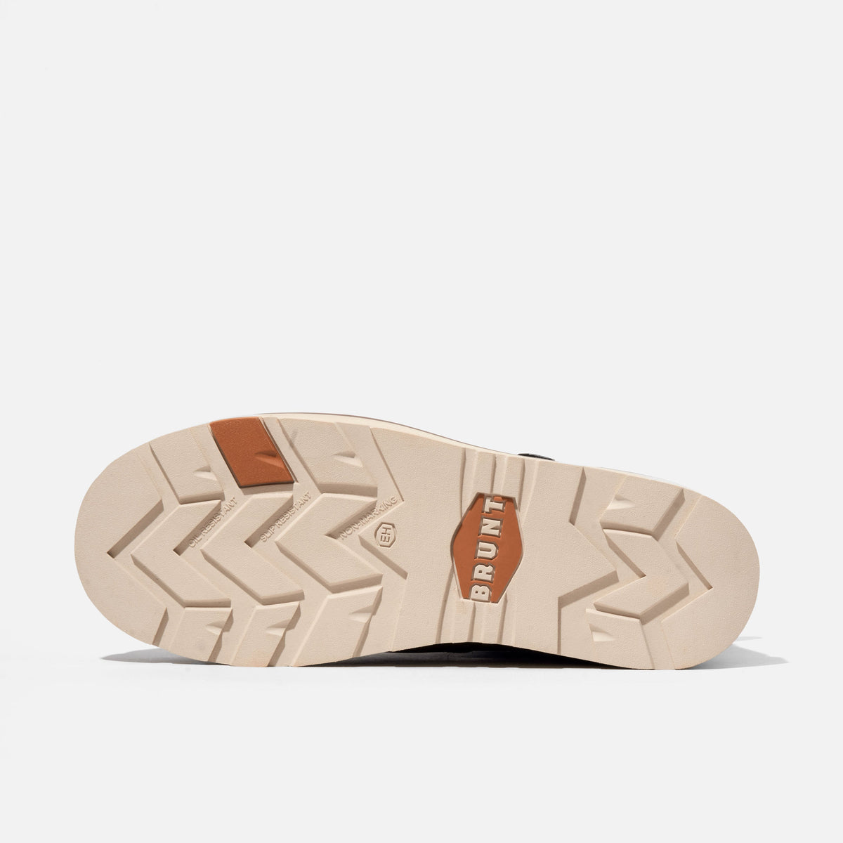 Bottom of the BRUNT 6 inch waterproof moc toe marin work boot in brown