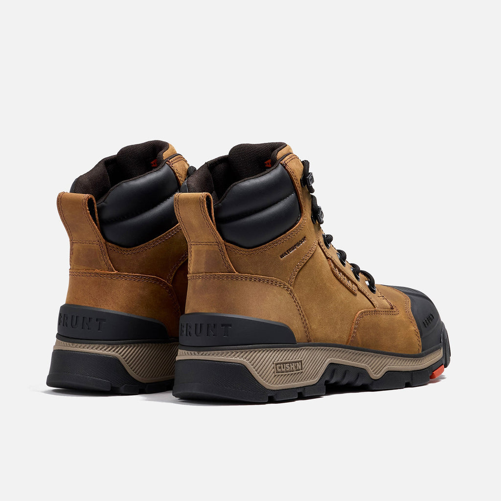 45 degree angle of the back BRUNT 6 inch durable 90 degree heel work boot in brown