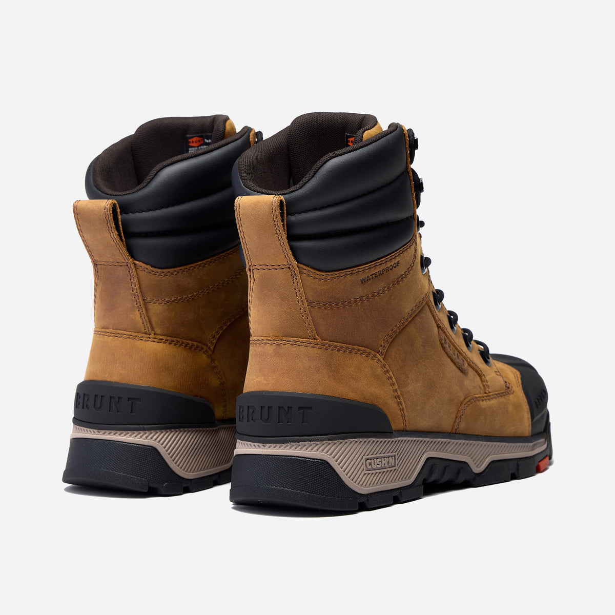 45 degree angle of the back of the BRUNT 8 inch durable 90 degree heel work boot in brown