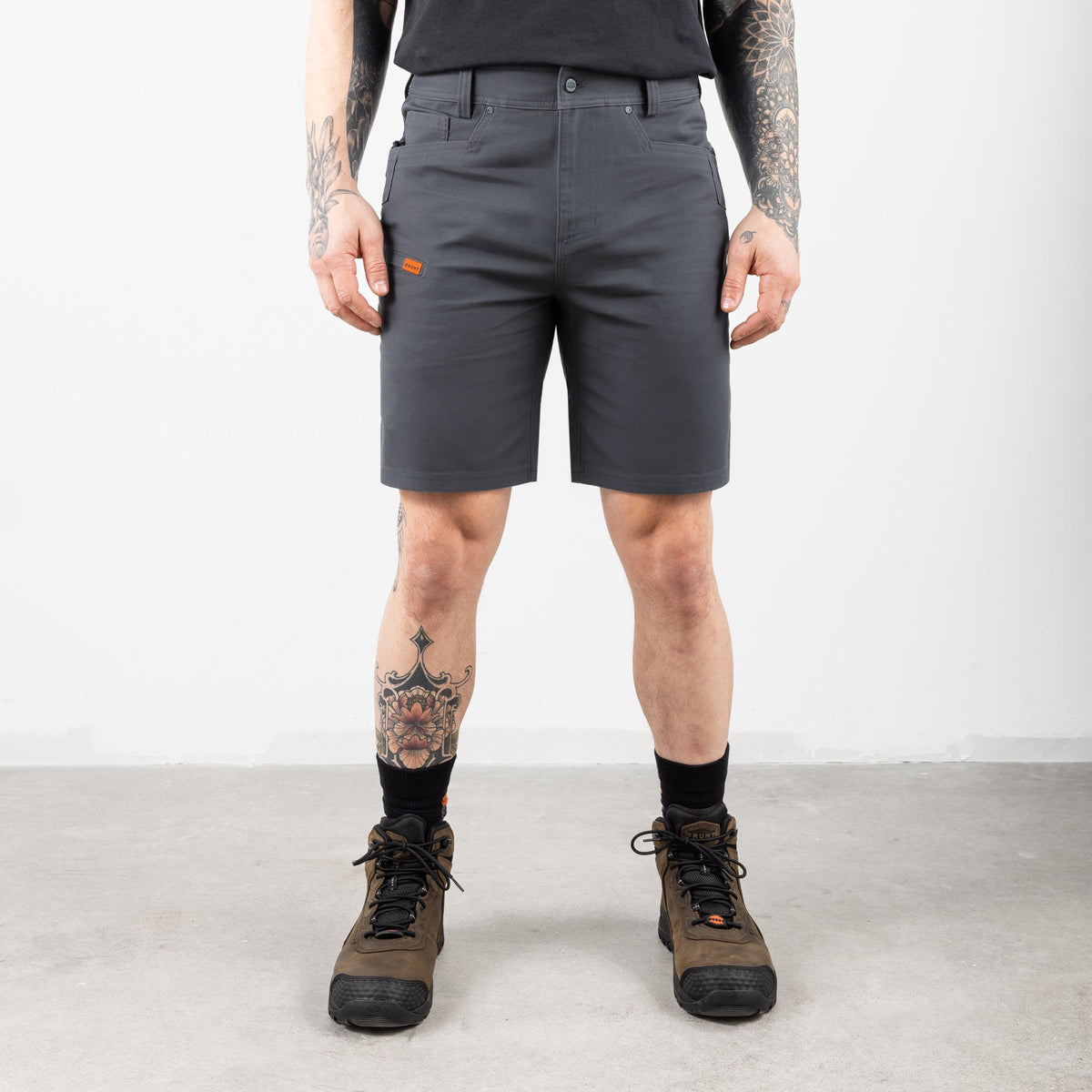 Front of the BRUNT 9 inch water resistant stretch work short in charcoal