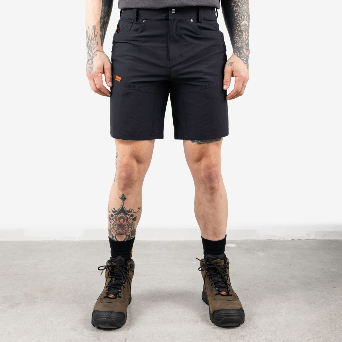 Front of the BRUNT 9 inch lightweight breathable costello work shorts in black