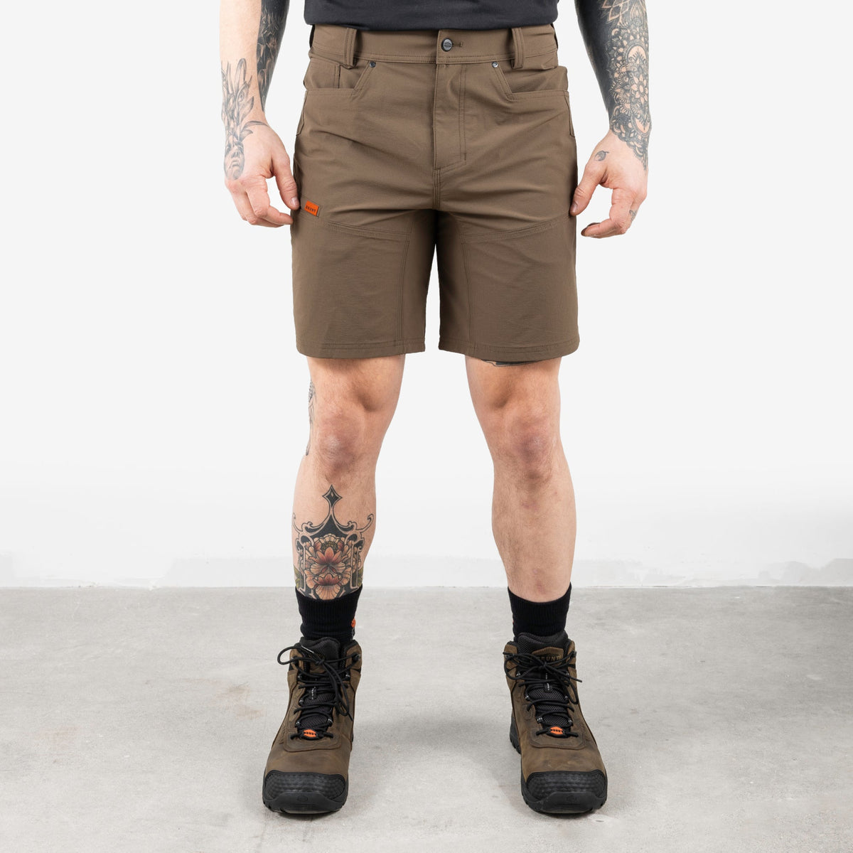 Front of the BRUNT 9 inch lightweight breathable costello work shorts in brown