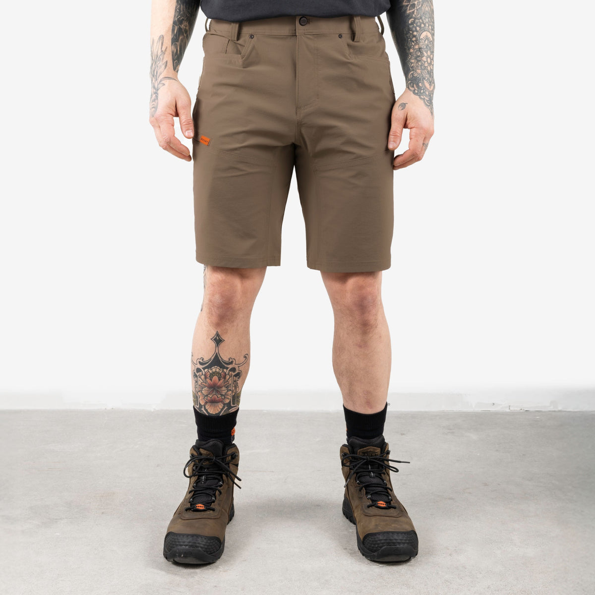 View 1 front of BRUNT 11 inch lightweight breathable costello work shorts in brown