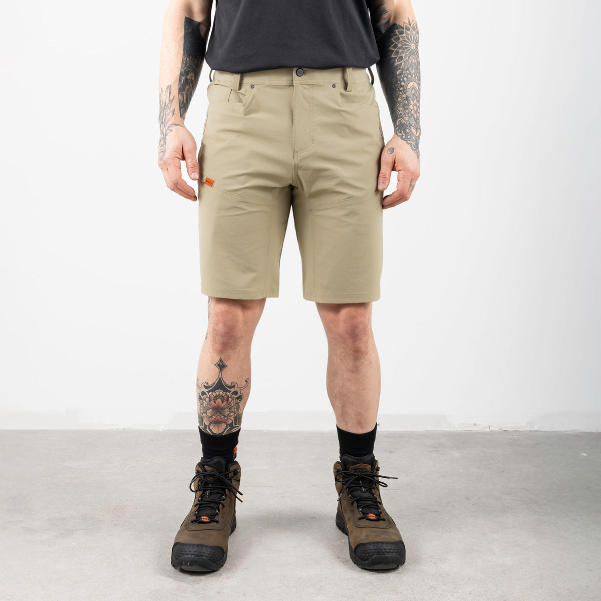 BRUNT 11 inch lightweight breathable costello work shorts in khaki