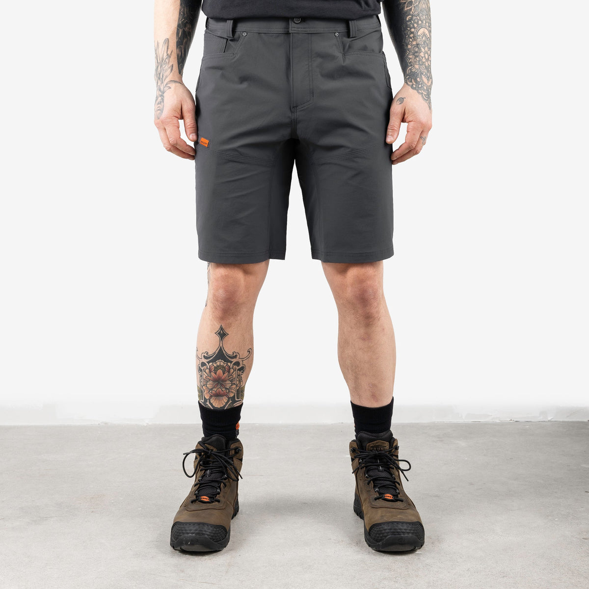 View 1 front of BRUNT 11 inch lightweight breathable costello work shorts in charcoal