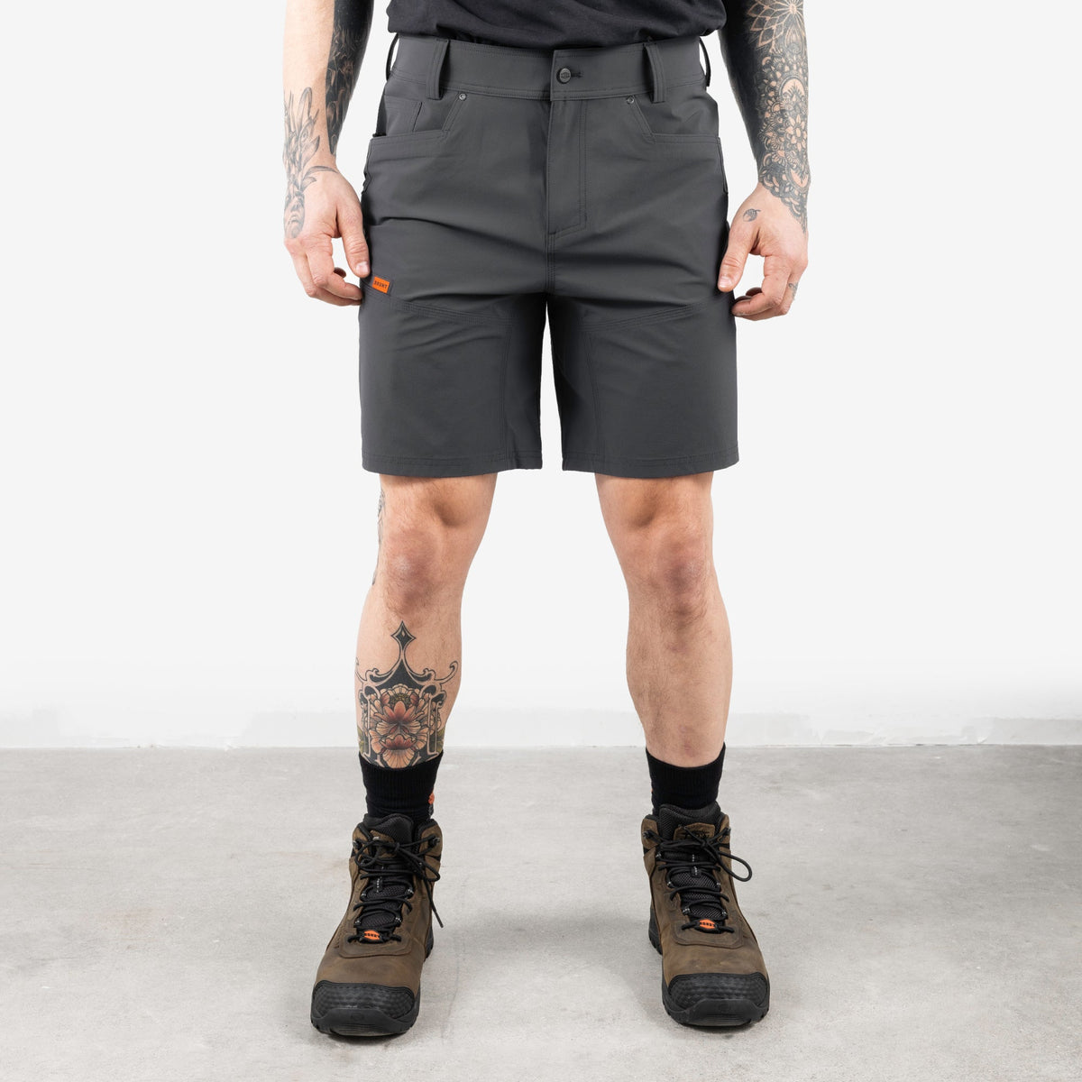 Front of the BRUNT 9 inch lightweight breathable costello work shorts in charcoal