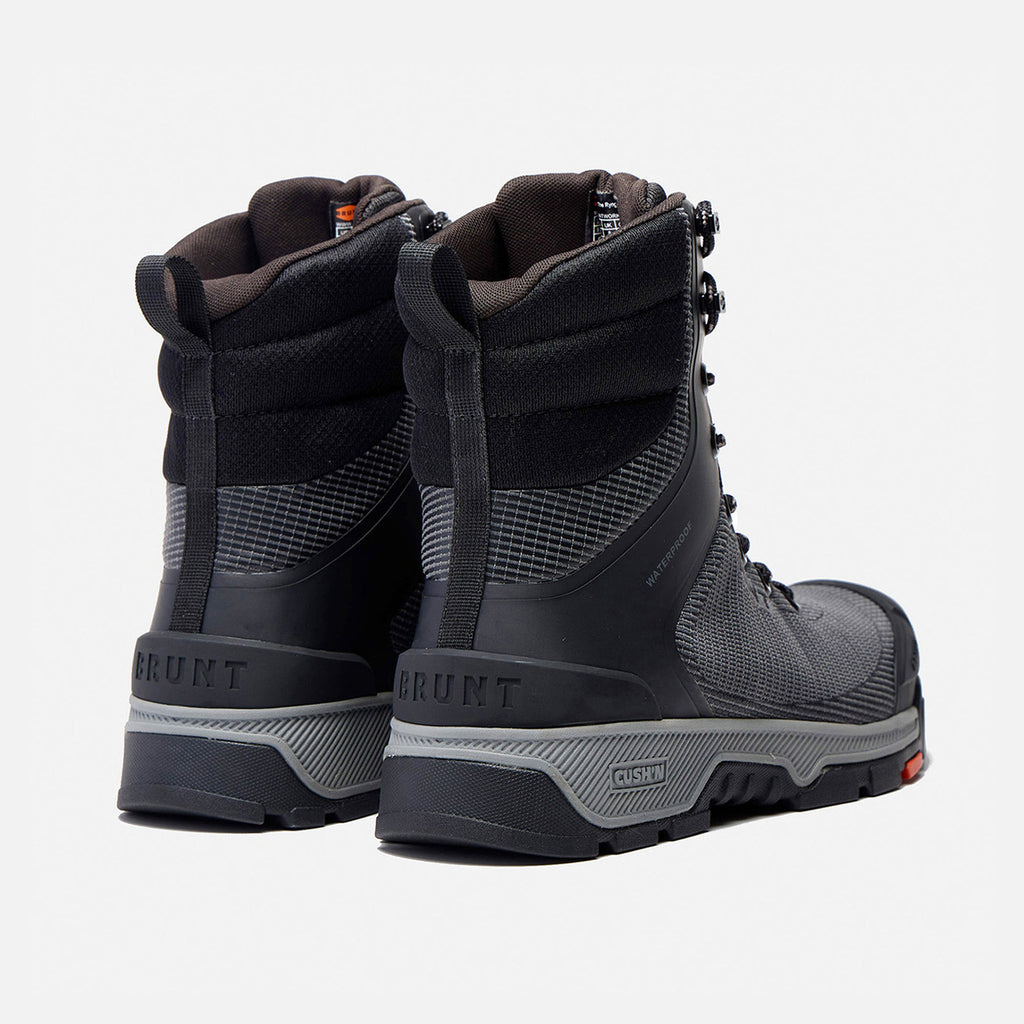 45 degree angle of the back of the BRUNT 8 inch lightweight 90 degree heel work boot in black
