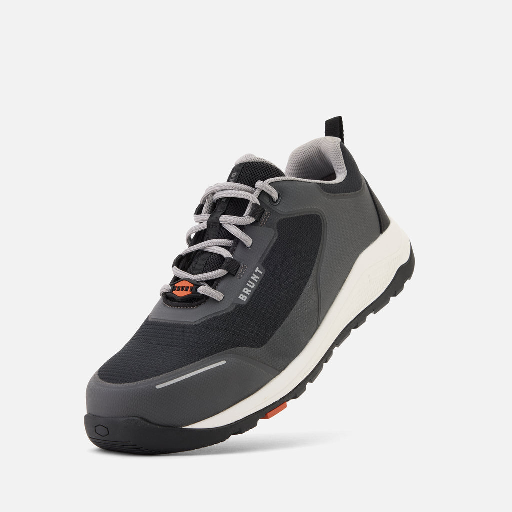 45 degree angle of the left side of the BRUNT 4 inch lightweight comp toe work sneaker in grey * 1