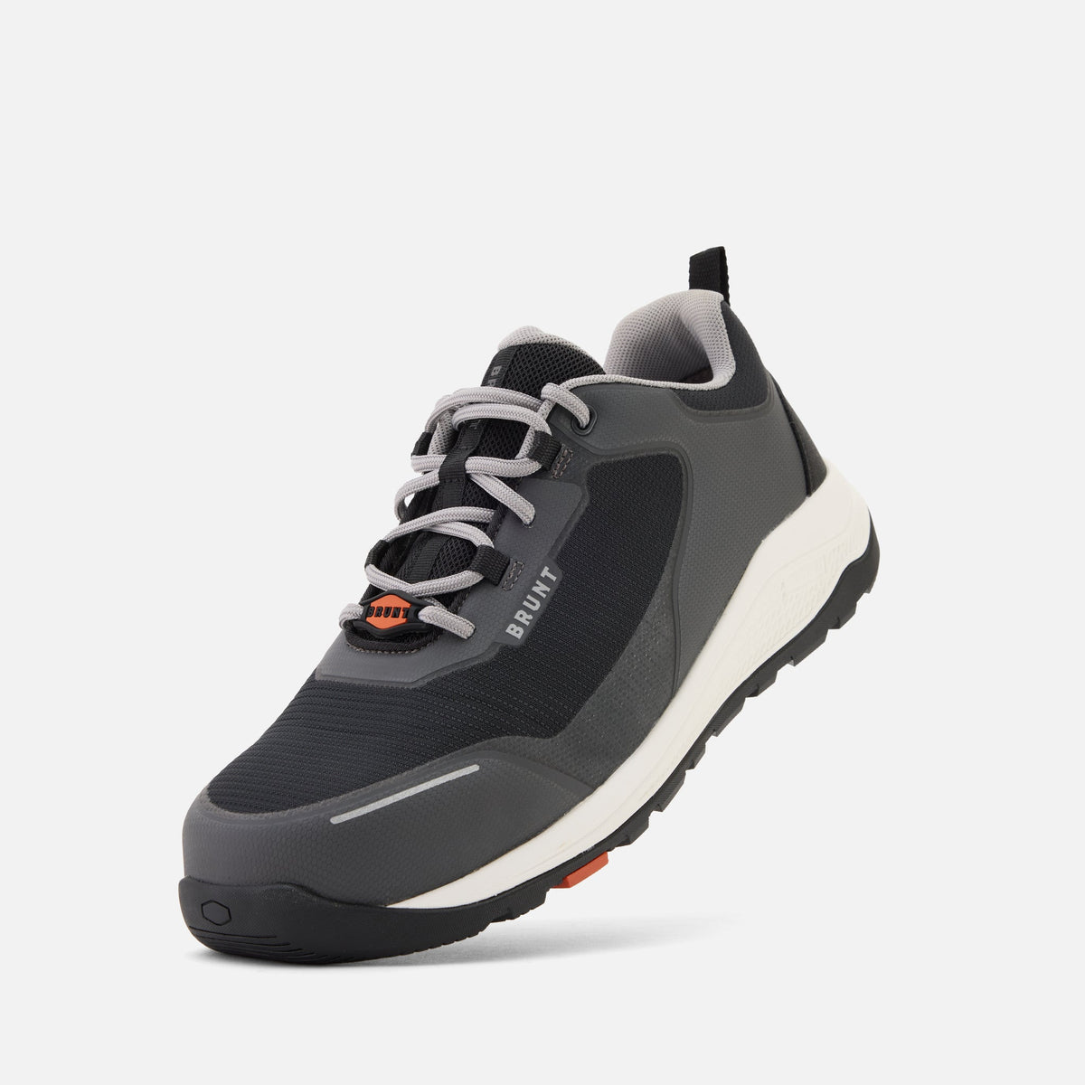 45 degree angle of the left side of the BRUNT 4 inch lightweight comp toe work sneaker in grey * 1