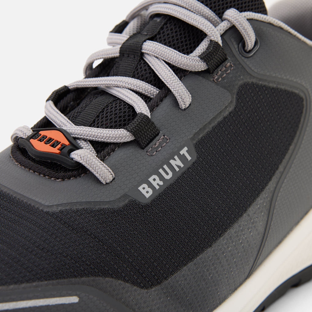 Close up details of the BRUNT 4 inch lightweight comp toe work sneaker in grey * 1