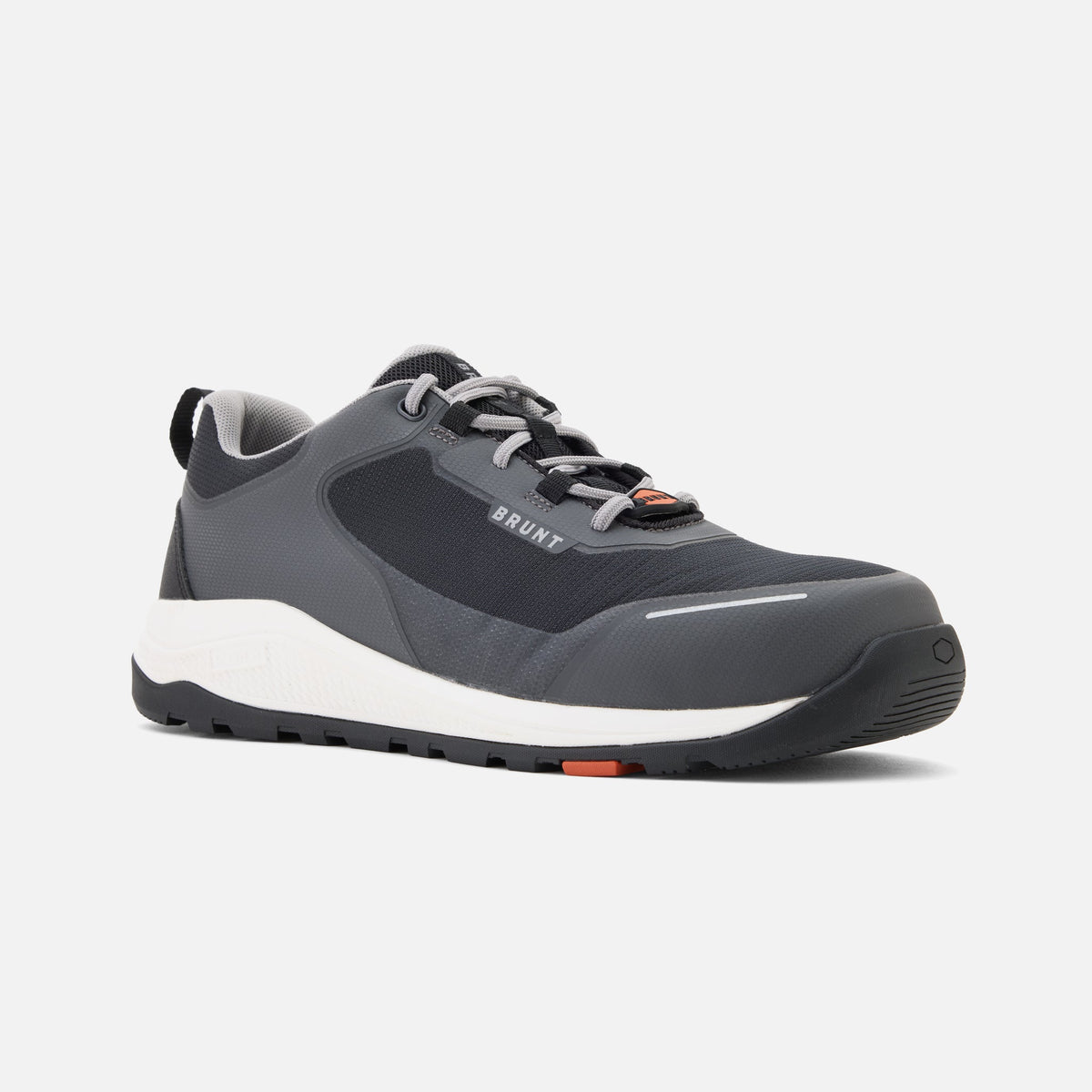 View 2 45 degree angle of the right side of the BRUNT 4 inch lightweight comp toe work sneaker in grey * 1