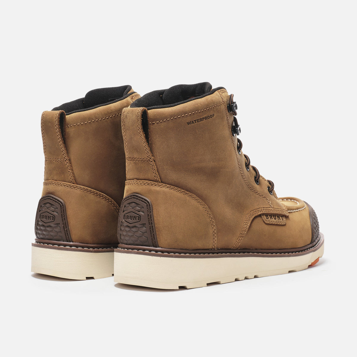 45 degree angle of the back BRUNT 6 inch waterproof reinforced composite toe marin work boot in brown
