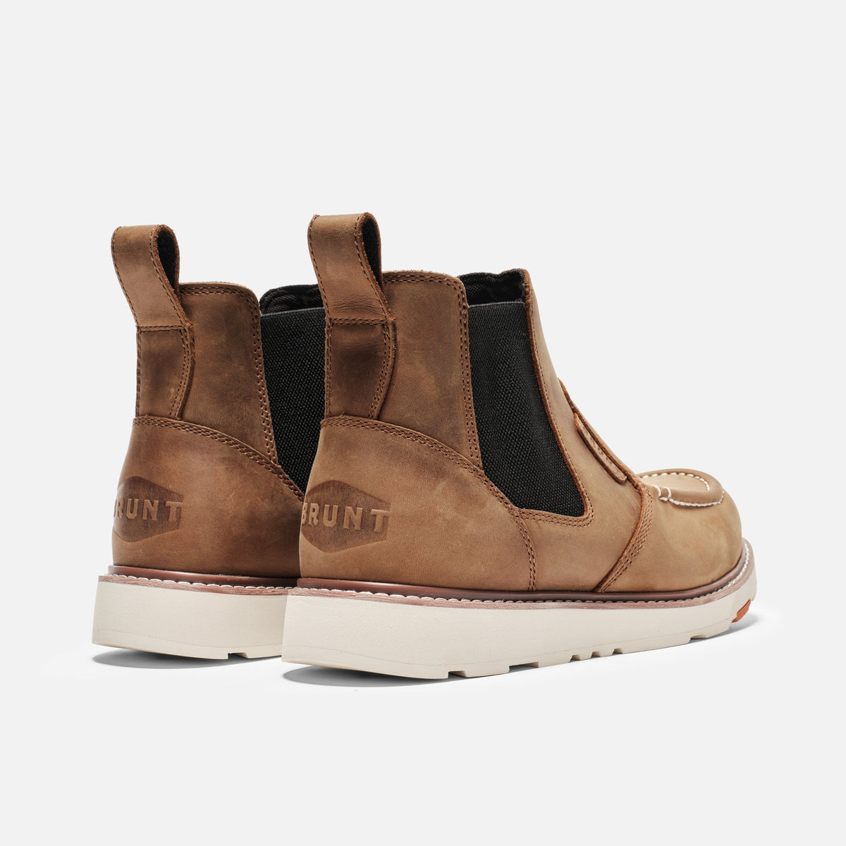 45 degree angle of the back BRUNT 6 inch water-resistant slip-on ohman moc toe work boot in brown