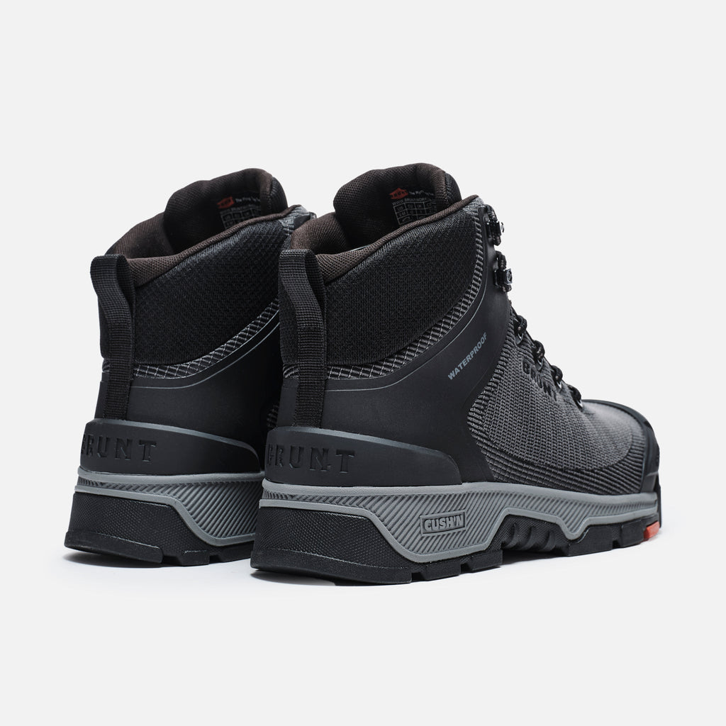45 degree angle of the back BRUNT 6 inch lightweight 90 degree heel work boot in black
