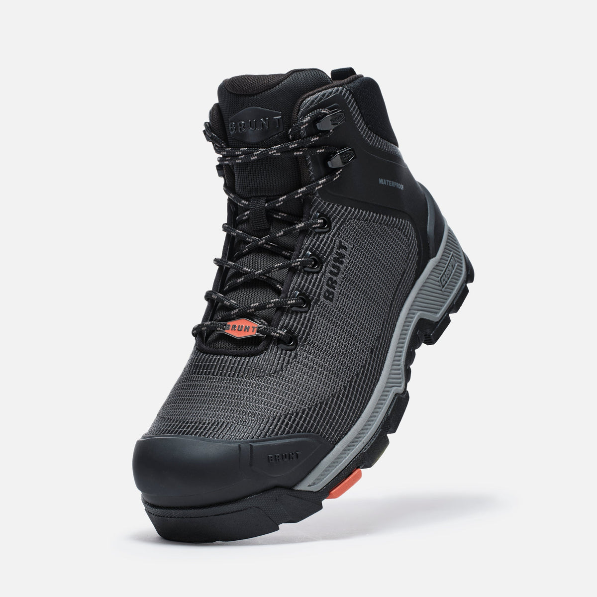 45 degree angle of the left BRUNT 6 inch lightweight 90 degree heel work boot in black