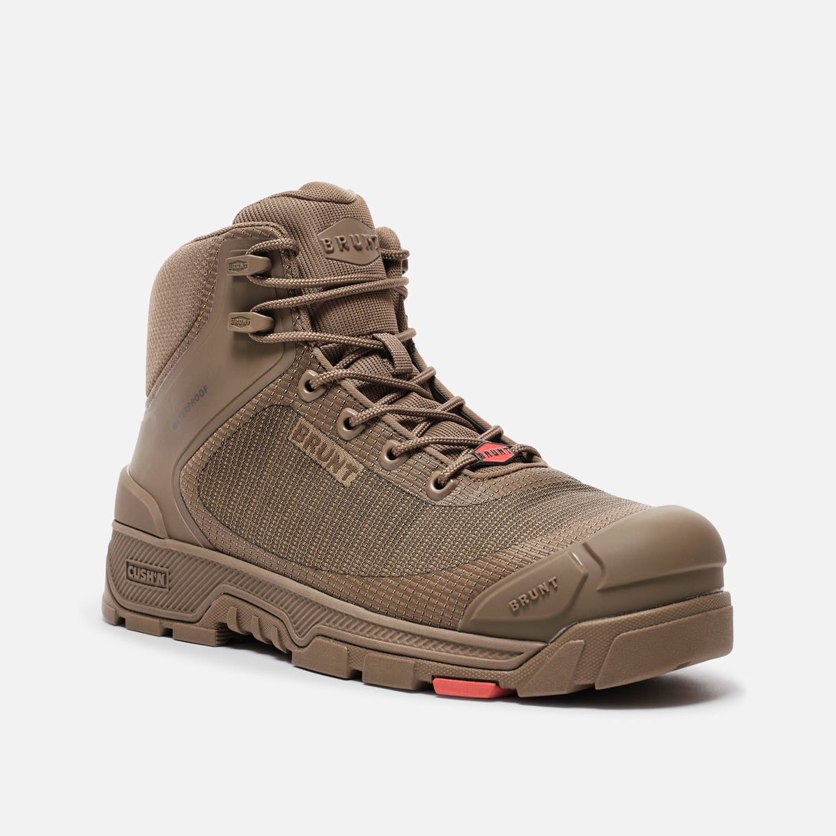 45 degree angle of the right BRUNT 6 inch lightweight 90 degree heel work boot in coyote