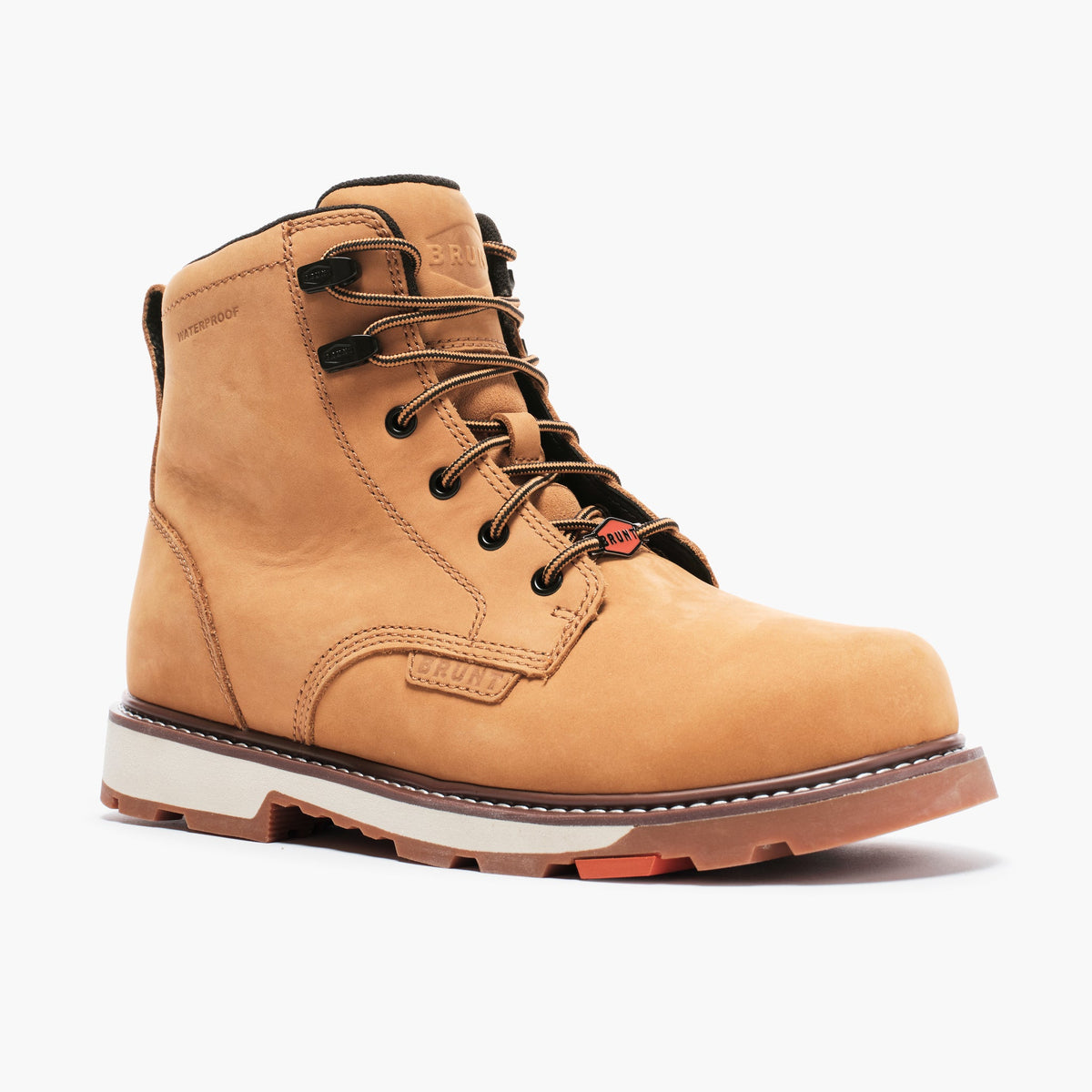 View 2 45 degree angle of the right limited edition BRUNT 6 inch waterproof sullivan work boot in wheat
