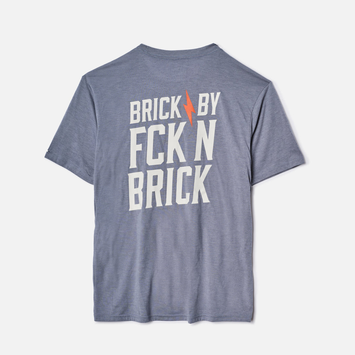 View 1 back of the BRUNT high quality t-shirt in light blue heather with brick x brick graphic on back * 1