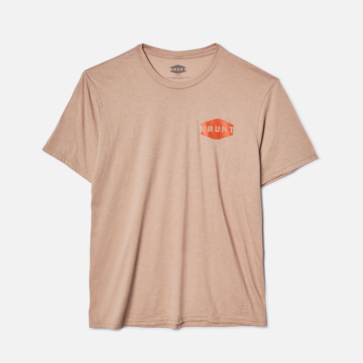 Front of the BRUNT high quality t-shirt in desert tan with couple two tree graphic on back * 0