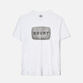 View 1 front of the BRUNT high quality t-shirt in white with belt buckle graphic on front * 0