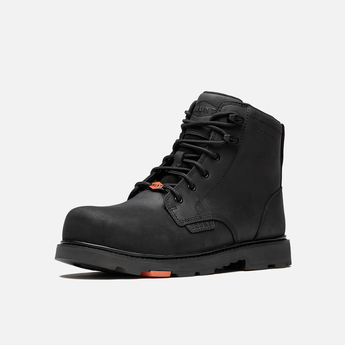 45 degree angle of the right BRUNT 6 inch waterproof sullivan work boot in all-black