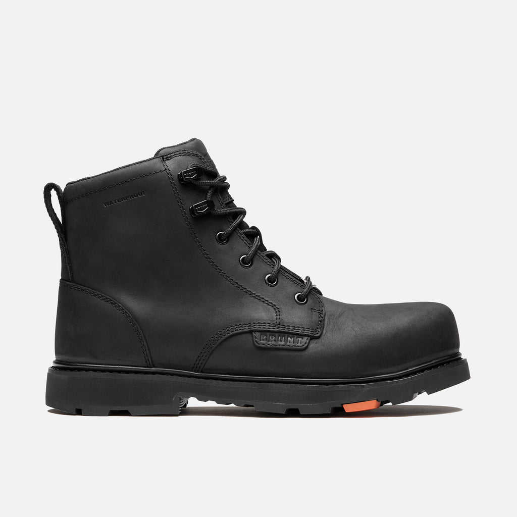 Right side of the BRUNT 6 inch waterproof composite toe sullivan work boot in all-black