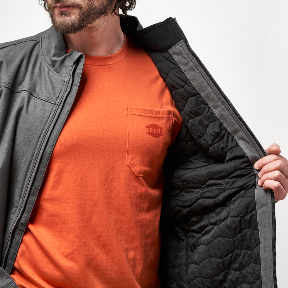 Front of the BRUNT utility scott work jacket in charcoal * 1