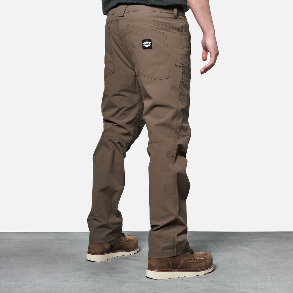 45 degree angle of back right side of BRUNT water-resistant lightweight breathable costello work pant in brown * 2