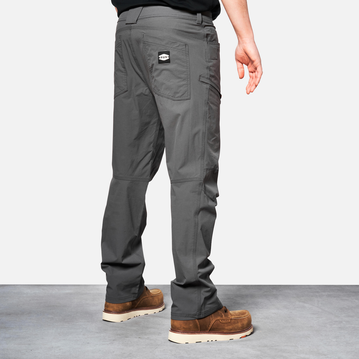 45 degree angle of back right side of BRUNT water-resistant lightweight breathable costello work pant in charcoal * 1